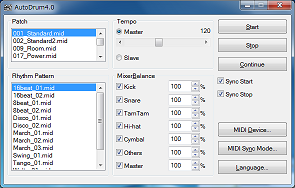 A screenshot of AutoDrum, free and open source software for automatic drum performance