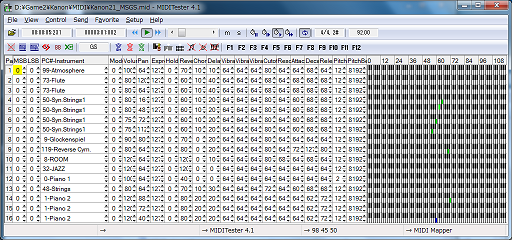 A screenshot of MIDITester, free and open source MIDI keyboard and controller software.